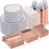 Ensemble de vaisselle de banquet de mariage haut de gamme, assiettes, tasses, fourchettes, cuillères, serviettes en argent PS de luxe, personnalisables pour Noël