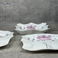 Service de table carré en verre opale 18 pièces, motif floral rose, assiettes et bols, vente en gros pour la maison, la cuisine, la table, les cadeaux