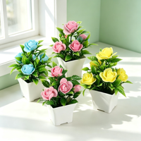 Rose artificielle en mousse faite à la main, écologique, en pot, avec feuilles de bonsaï, décoration de table intérieure pour la fête des Mères - Vente chaude