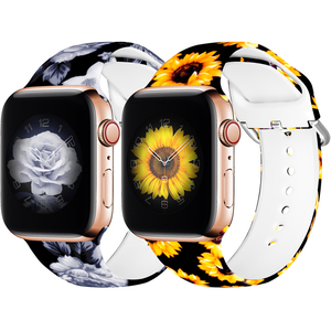 สายนาฬิกาซิลิโคนพิมพ์ลายดอกไม้,สายนาฬิกาอัจฉริยะสำหรับ <span class=keywords><strong>Apple</strong></span> Iwatch <span class=keywords><strong>SE</strong></span> 6 5 - Product Image 3