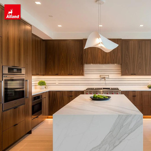 Alland - Gabinetes de Cocina Modulares de Madera Maciza de Nogal Alemanes de Diseño Integral con Encimera de Cuarzo para Uso en Comedor, Refrigerador y Microondas - Product Image 1