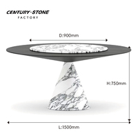 Table à manger en marbre naturel Calacatta Viola noir Centurystone, surface en bois fumé, plateau tournant en marbre