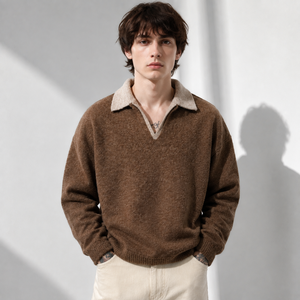 Pull jacquard <span class=keywords><strong>col</strong></span> <span class=keywords><strong>polo</strong></span> personnalisé pour homme, tricot décontracté à manches longues, pull d'hiver anti-boulochage 7gg - Product Image 1