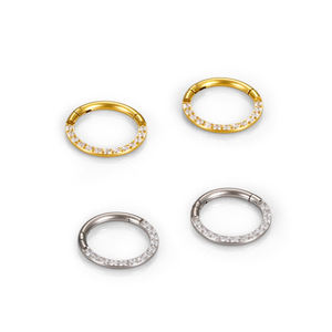 Elegantes pendientes de aro de moda de acero inoxidable 18K oro y plata PVD revestimiento parcialmente incrustado <span class=keywords><strong>diamante</strong></span> producto OEM - Product Image 4