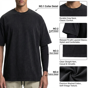 Camisetas Extra Grandes de Algodón 100% con Lavado Ácido Vintage y Estilo Cuadrado para Hombre, Camiseta Personalizada de Alta Calidad con Serigrafía TKAN629 - Product Image 2