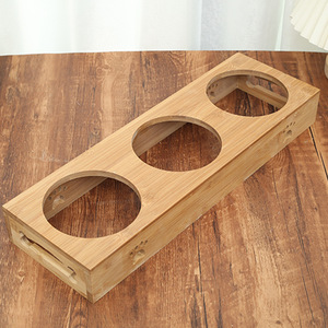Support de gamelle pour chat en bambou à trois compartiments, support de vaisselle écologique pour ustensiles de nourriture pour chat, utilisation sur table à manger - Product Image 1