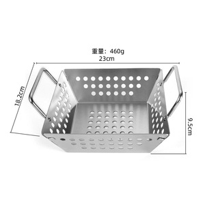 Stainless Steel Square Perforated <b>BBQ</b> <b>Tray</b> with Handle Drainage for Fruits and Vegetables - Product Image 3