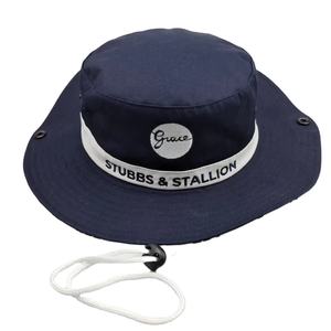 หมวกปีกกว้างแบบมีเชือกปักโลโก้หมวกทรงถังชาวประมง - Product Image 5