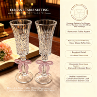 Flûtes à champagne et verres à vin rouge en cristal de luxe, vintage, avec nœud papillon et motif diamant en relief