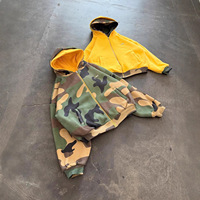 Veste à capuche réversible bicolore, extérieur camouflage, doublure intérieure unie, mini logo brodé, OEM ODM personnalisé, polyester/coton, décontractée