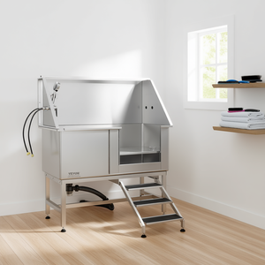 Bañera de acero inoxidable Vevor de 50 pulgadas para peluquería canina con escaleras, grifo y dispensador de jabón para mascotas medianas y grandes. - Product Image 2