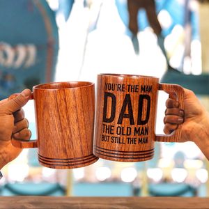 Regalos para papá Tazas de café divertidas Día <span class=keywords><strong>del</strong></span> Padre Regalos de cumpleaños Cool Dad Cumpleaños Regalos de Navidad Tazas de cerveza de madera grandes - Product Image 5