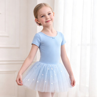 Justaucorps de ballet pour filles à manches courtes, en spandex très extensible, avec tutu en tulle à étoiles et découpe au dos avec nœud, idéal pour la pratique quotidienne