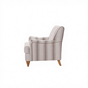 Fauteuil d'appoint traditionnel rembourré en tissu de lin rayé bleu et blanc avec pieds en bois, style vintage, meubles de salon - Product Image 3