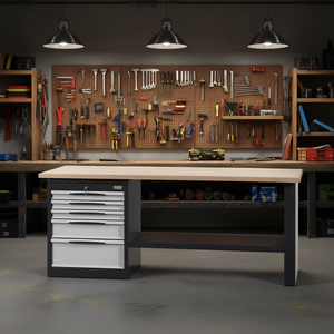 Banc de travail avec plateau en bois et tiroirs métalliques pour le rangement en atelier - Product Image 3