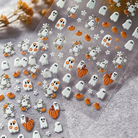 Autocollants 5D Halloween en relief pour ongles – Mignons fantômes, citrouilles, fleurs – Décalcomanies auto-adhésives pour nail art, pétales floraux, manucure DIY