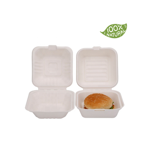 6 Inch Clamshell Take Away Paper Container Biodegradable Food Packaging 6x6 Bagasse Burger Hamburger Box