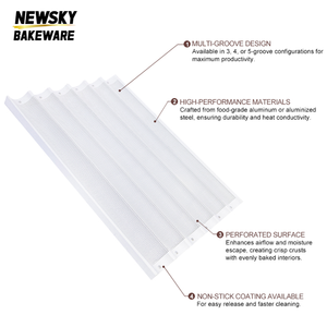 Plaque de cuisson NEWSKY BAKEWARE pour baguettes, 6 emplacements, 460x660, en aluminium antiadhésif, facile à nettoyer, pour la cuisson <span class=keywords><strong>maison</strong></span> - Product Image 3