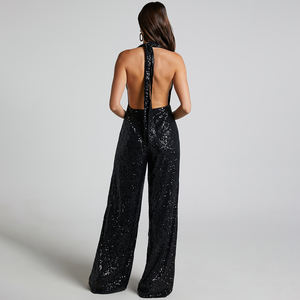Good Quality Custom Ladies Clothing Sexy Cowl Neck Wide Leg Sequin Women's <strong>Jumpsuits</strong> Playsuits - Product Image 4