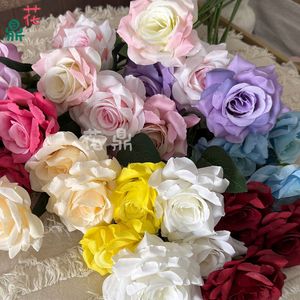 Rose artificielle Hua Ding à branche unique, fleur en soie, décoration de mariage, technique de teinture artisanale - Product Image 5