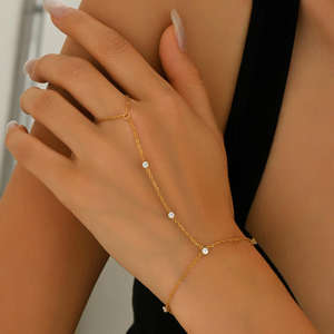 Trendy CZ parmak bilezik boncuklu zincir su geçirmez paslanmaz çelik takı Minimalist moda kadın aksesuarları kuyumcu - Product Image 2