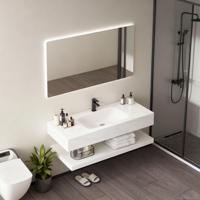 Meuble-lavabo mural multifonctionnel en marbre de style européen moderne avec miroir intelligent et vasque en céramique pour hôtels et appartements