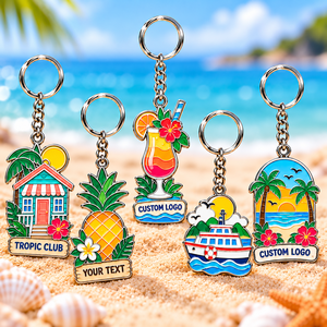 Porte-clés personnalisés en émail souple sur le thème de la baie tropicale : Bungalow de plage, Ananas, Cocktail, Ferry – Porte-clés métalliques OEM ODM - Product Image 1