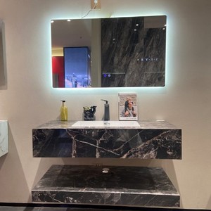 Noir Double Dalle Rock Marbre <span class=keywords><strong>Wc</strong></span> Pierre Sanitaire Salle De Bains Évier En Céramique Lavabo Lavabo Mural Salle De Bains Cabinet Vanité - Product Image 2