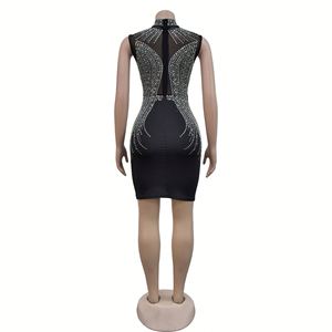 Venta al por mayor Popular de Color sólido de malla de diamantes de imitación sin mangas club nocturno Vestido corto para las mujeres de <span class=keywords><strong>moda</strong></span> - Product Image 6