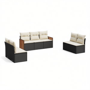 Conjunto de Sofás de Jardín de Ratán Negro para 6 Personas, Muebles de Exterior Resistentes a la Intemperie, Diseño Contemporáneo, Estructura de Madera de Teca - Product Image 1