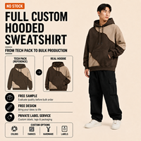 Sweat à capuche personnalisé bicolore marron et beige, coupe oversize, en molleton épais, épaules tombantes, style streetwear, 100% coton, ODM