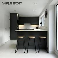 Îlot de cuisine modulaire de luxe en MDF sur mesure avec évier intégré, design moderne, finition noire