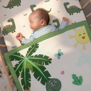 4 Piece Dinosaur Crib Bedding Set Including Crib Skirt <b>Blanket</b> Sheet and Diaper Stacker Soft Nursery Standard Size Baby Bedding - Product Image 4