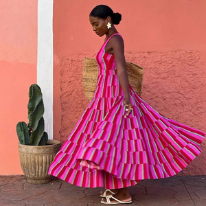 ชุดเดรสชายหาดวันหยุดผู้หญิงสไตล์แอฟริกันแขนกุดลายทาง - Product Image 3