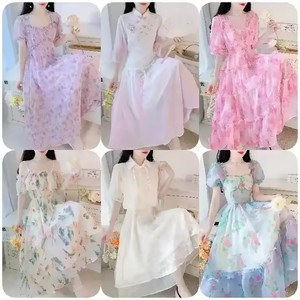 Thanh Lịch Màu Hồng Hoa In A-Line Maxi Ăn Mặc Cho Phụ Nữ Tùy Chỉnh 2025 Mùa Hè Bộ Sưu Tập Lưới Thiết Kế Xù Xù Xáo Khói Phong Cách Giản Dị Nóng - Product Image 1