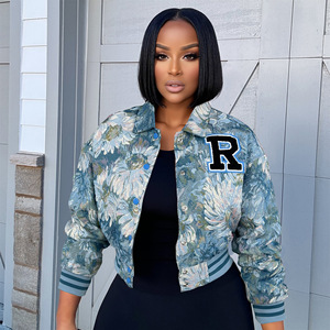 Chaqueta Bomber Corta de Manga Larga con Bloques de Color Floral, Nueva y Exclusiva <span class=keywords><strong>para</strong></span> Otoño, Invierno y Primavera, Abrigos <span class=keywords><strong>para</strong></span> Mujer - Product Image 1