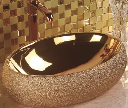 Hot Koop Gold Ovale Aanrecht Keramische Badkamer Schip Zinken Wastafel