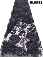 Tissu en dentelle en gros, bleu ciel, perlé et brodé, d'Équateur, pour robes de mariée des Philippines, tissu en filet pour les fêtes