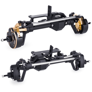 Ensemble d'essieux portiques en aluminium et laiton CNC avec direction à <span class=keywords><strong>4</strong></span> roues pour Axial Capra <span class=keywords><strong>1</strong></span>/<span class=keywords><strong>10</strong></span> RC Crawler 50 ° Support de batterie à faible centre de gravité pour système de direction - Product Image 2