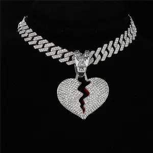 2023 Hip Hop Coeur Cassé Alliage Pas Cher Glacé Pendentif Collier Amour Coeur Dégoulinant Charme Collier pour Unisexe Bijoux