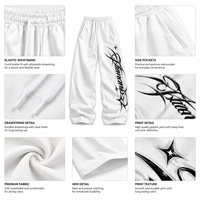 Pantalon de survêtement streetwear ample et large de haute qualité, imprimé personnalisé, délavé à l'acide, en molleton bouclette, pour homme, en coton