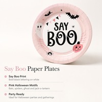 Assiettes en papier pour Halloween, roses, jetables, rondes, pour la table de fête d'Halloween