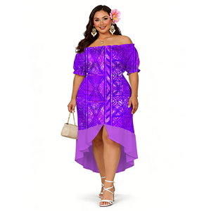 Vestido <span class=keywords><strong>de</strong></span> Mujer con Diseño Tribal Polinesio Elei, Estilo Casual y Formal, Normcore, <span class=keywords><strong>Manga</strong></span> <span class=keywords><strong>Corta</strong></span>, Hombros Descubiertos, Novedades 2026 - Product Image 3