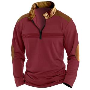 Nouveau <span class=keywords><strong>polo</strong></span> pour homme à col montant, manches longues, couleur unie, tendance, rayé, décontracté, patchwork, fermeture éclair - Product Image 6