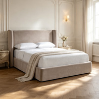 Cadre de lit plateforme contemporain avec tête de lit haute en velours, taille King, mobilier de chambre à coucher, vente en gros OEM