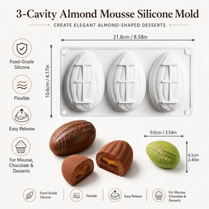 Molde de silicona con forma de nueces para barras de chocolate, diseño de almendras de 3 cavidades, molde 3D para mousse, herramientas de repostería, utensilios de cocina para hornear pasteles - Product Image 2