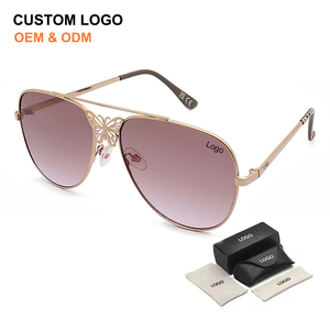 2025 Women's Fashion Design Personality Gold <b>Butterfly</b> Decorative UV400 Full Rim Custom Luxury Pilot Metal <b>Sunglasses</b> - Product Image 1
