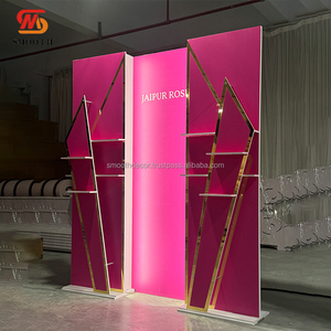 แผงฉากหลังอะคริลิคไฟ LED 2ชั้นสีชมพูแบบเรียบสำหรับตกแต่งงานแต่งงาน - Product Image 5