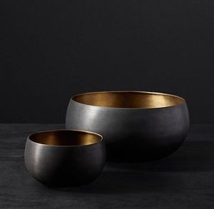 Modern <b>Matte</b> Black and Gold Decorative Serving Bowl Set Elegant Metal Fruit Bowls for Dining <b>Table</b> Centerpiece Snack Display - Product Image 2