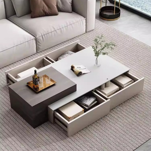 Tavolino da Salotto con Piano Sollevabile, Design Moderno, Rettangolare <span class=keywords><strong>Bianco</strong></span> con Piano <span class=keywords><strong>in</strong></span> <span class=keywords><strong>Legno</strong></span> Effetto Roccia, Tavolo Centrale con Vano Contenitore, Arredamento Minimalista per la Casa - Product Image 1